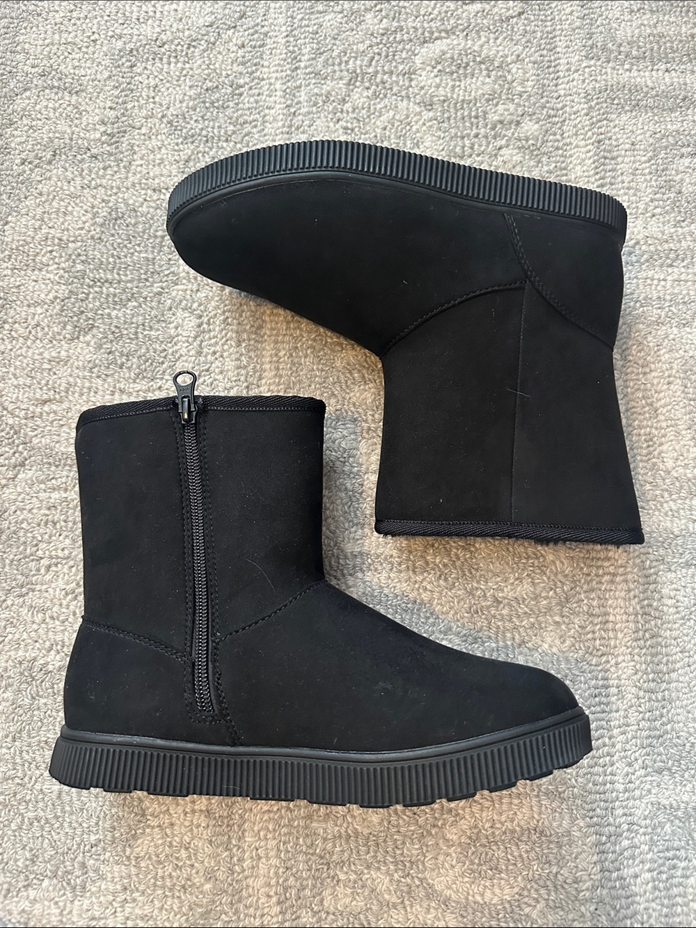 Kids Cat & Jack Black Fuzzy Ankle Boots | Kids 4
